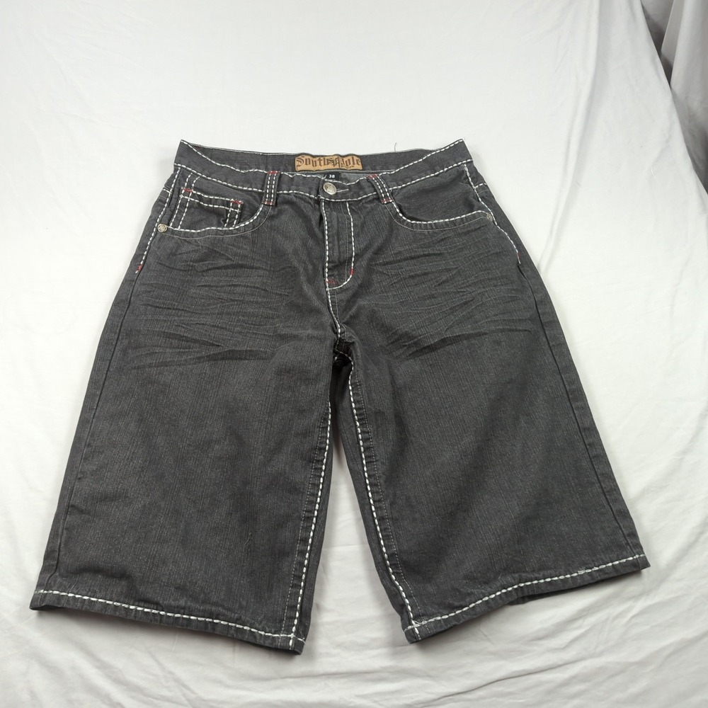 Vintage Southpole Shorts Mens 38 Black Denim Baggy Skater Embroidered Hip Hop